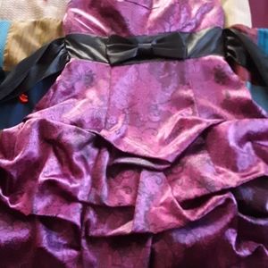 Strapless Purple Mini Dress with Black Bow